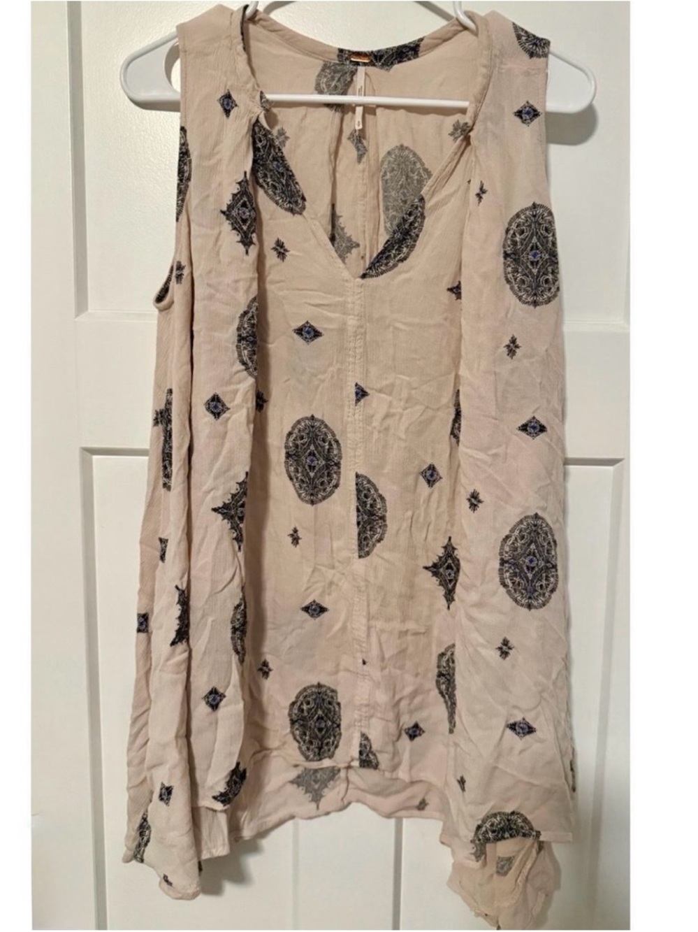 Free People Beige Tunic with Black and Blue Medallion Print